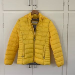 CALVIN KLIEN CANARY NYLON DOWN PACKABLE PUFFER